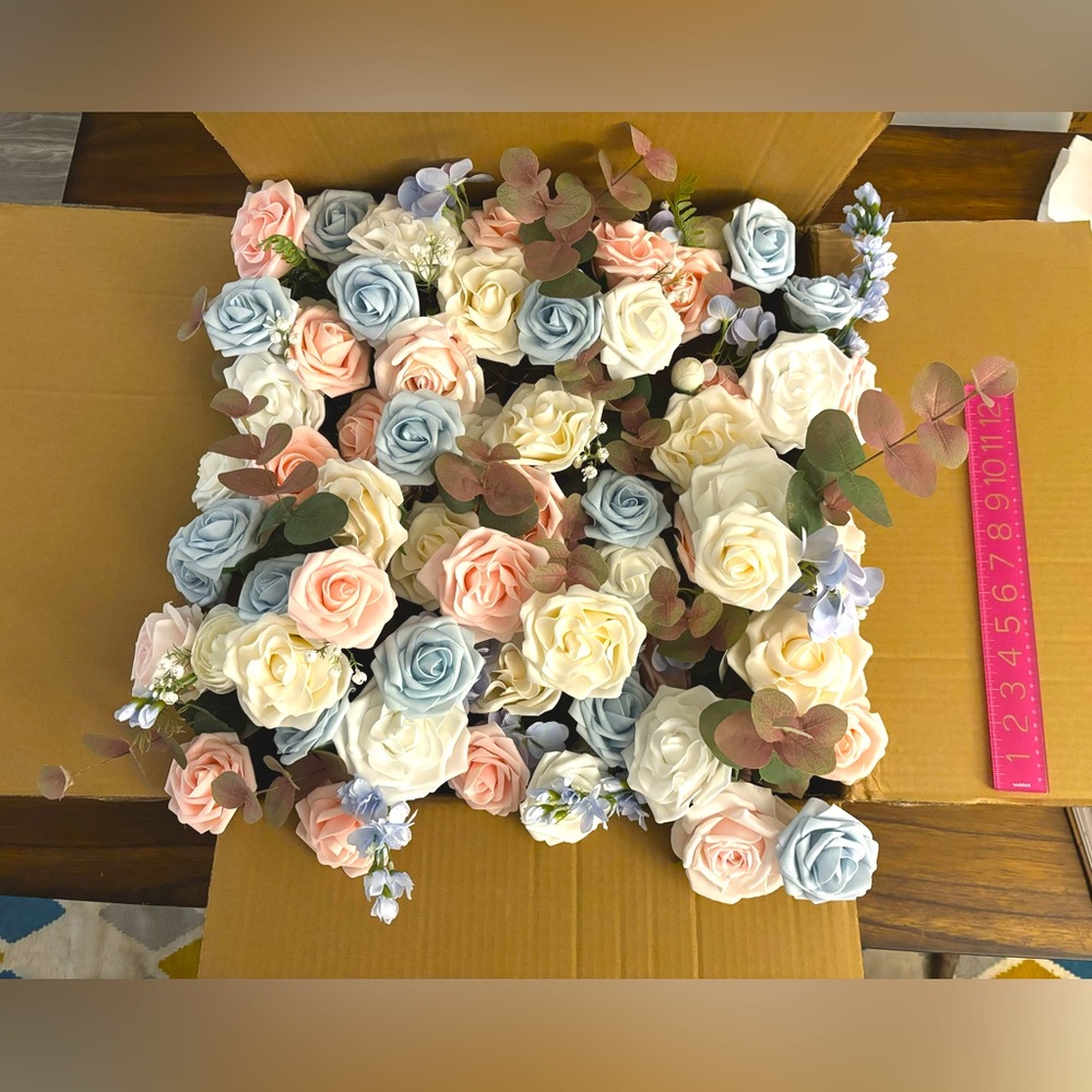 Lot of Ling’s Moment Foam and Silk Flowers (Pastel Pink, Blue, Cream)